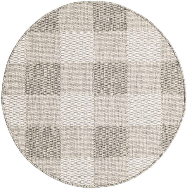 Gray 3' 1 x 3' 1 Outdoor Checkered Round Area Rug Weather Resistant for Patio, Deck, Terrace, Balcony, Porch 100% Polypropylene Geometric Carpet for Sale at Rug Engine