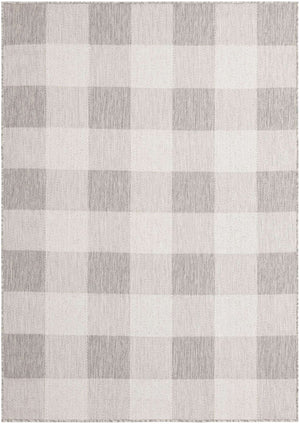 Gray 5' 3 x 7' 1 Outdoor Checkered Rectangle Area Rug Weather Resistant for Patio, Deck, Terrace, Balcony, Porch 100% Polypropylene Geometric Carpet for Sale at Rug Engine