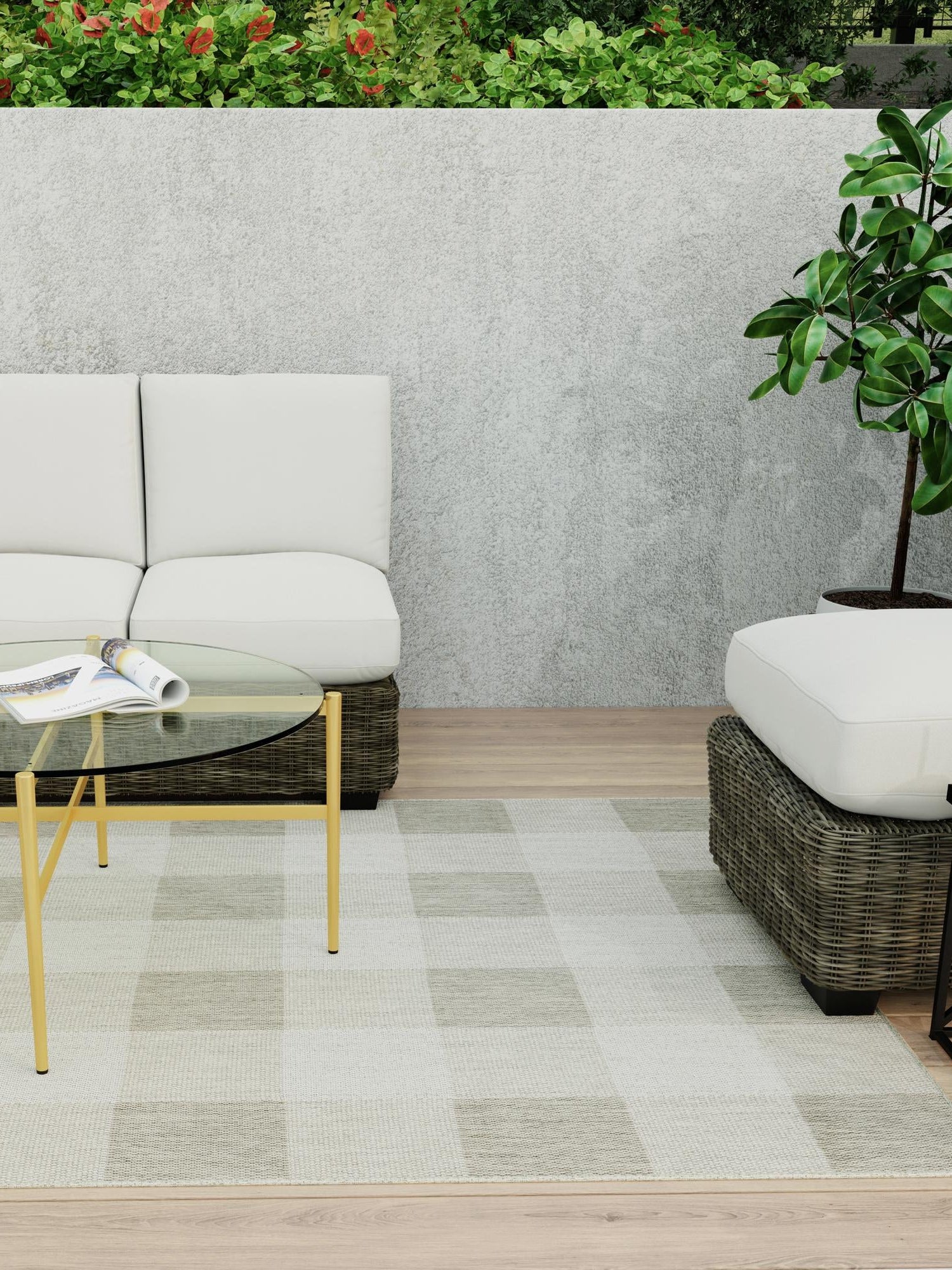 Gray 2' x 3' 1 Outdoor Checkered Rectangle Area Rug Weather Resistant for Patio, Deck, Terrace, Balcony, Porch 100% Polypropylene Geometric Carpet for Sale at Rug Engine
