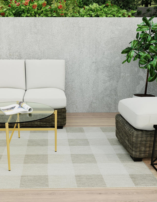 Gray 2' x 3' 1 Outdoor Checkered Rectangle Area Rug Weather Resistant for Patio, Deck, Terrace, Balcony, Porch 100% Polypropylene Geometric Carpet for Sale at Rug Engine
