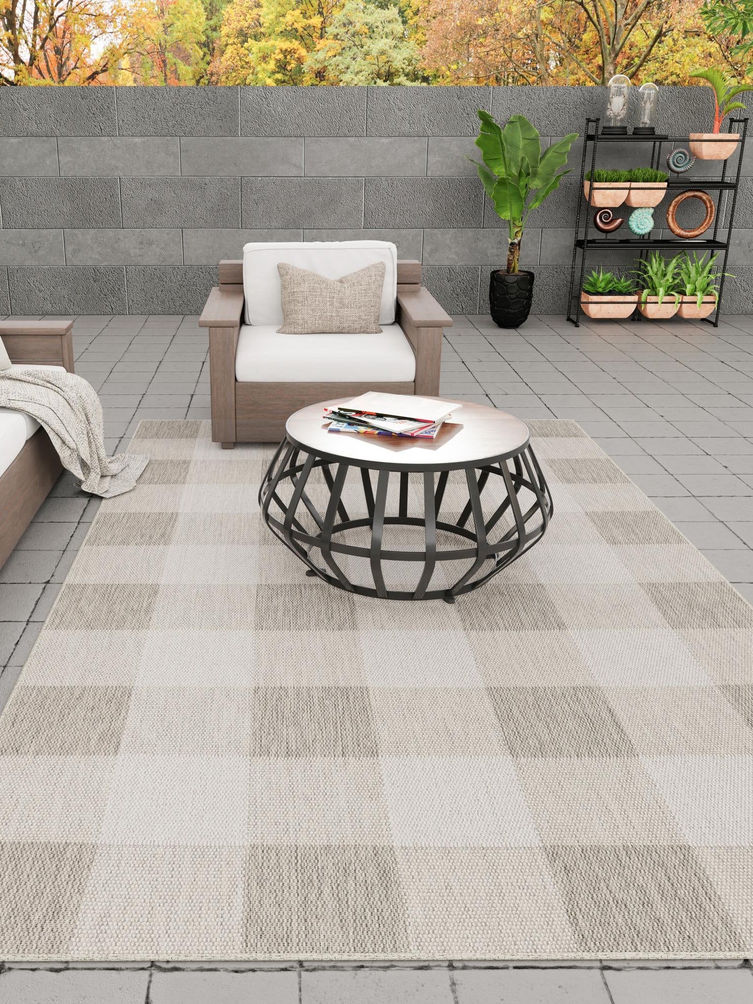 Gray 2' x 3' 1 Outdoor Checkered Rectangle Area Rug Weather Resistant for Patio, Deck, Terrace, Balcony, Porch 100% Polypropylene Geometric Carpet for Sale at Rug Engine
