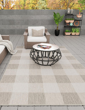 Gray 2' x 3' 1 Outdoor Checkered Rectangle Area Rug Weather Resistant for Patio, Deck, Terrace, Balcony, Porch 100% Polypropylene Geometric Carpet for Sale at Rug Engine