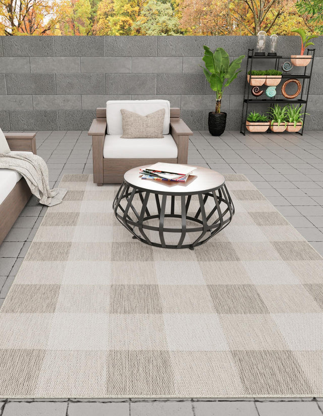 Gray 2' x 3' 1 Outdoor Checkered Rectangle Area Rug Weather Resistant for Patio, Deck, Terrace, Balcony, Porch 100% Polypropylene Geometric Carpet for Sale at Rug Engine