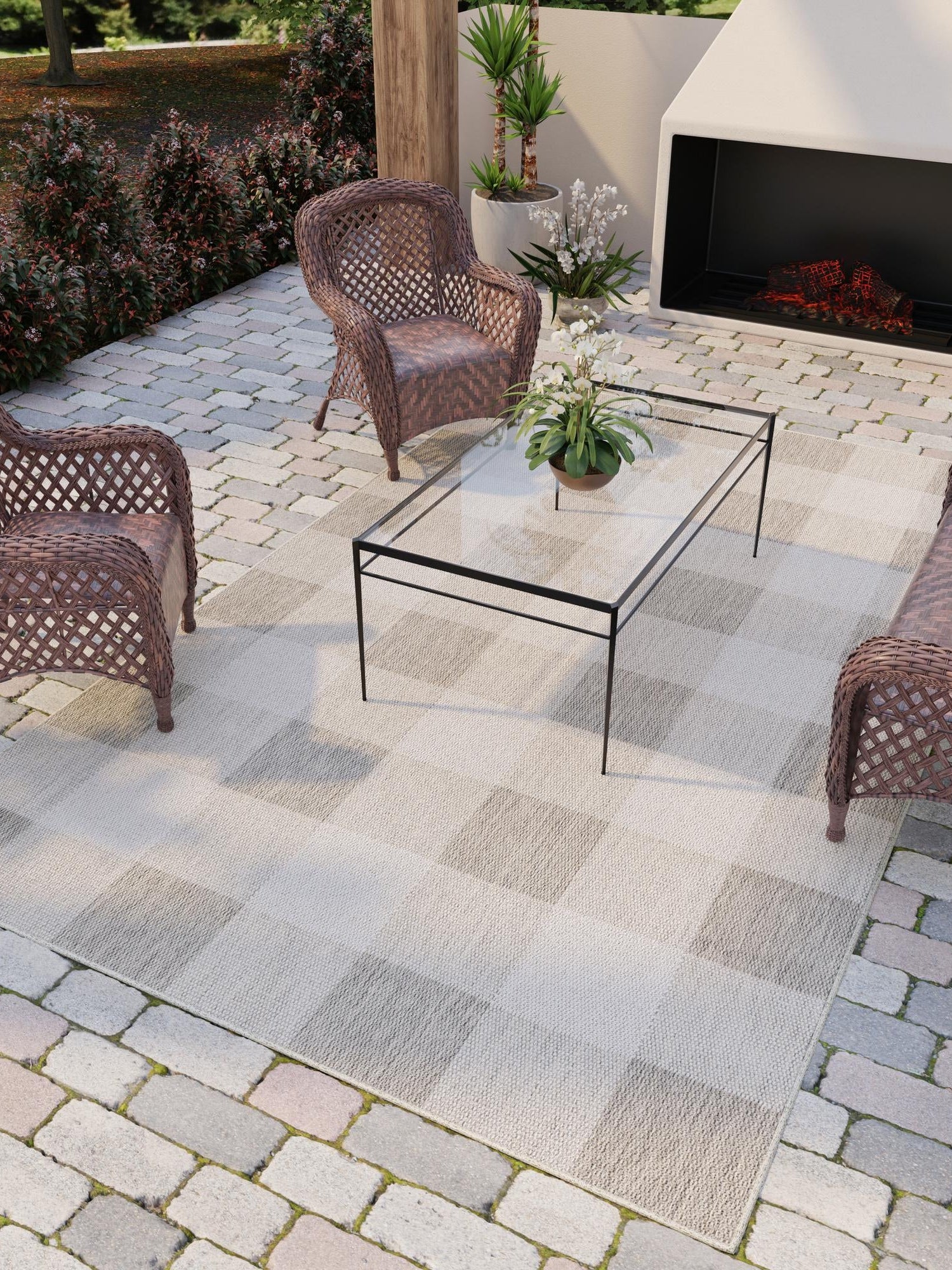 Gray 2' x 3' 1 Outdoor Checkered Rectangle Area Rug Weather Resistant for Patio, Deck, Terrace, Balcony, Porch 100% Polypropylene Geometric Carpet for Sale at Rug Engine