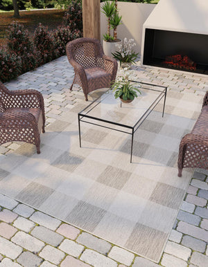 Gray 2' x 3' 1 Outdoor Checkered Rectangle Area Rug Weather Resistant for Patio, Deck, Terrace, Balcony, Porch 100% Polypropylene Geometric Carpet for Sale at Rug Engine