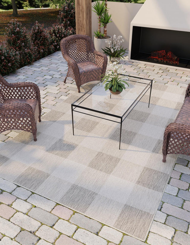 Gray 2' x 3' 1 Outdoor Checkered Rectangle Area Rug Weather Resistant for Patio, Deck, Terrace, Balcony, Porch 100% Polypropylene Geometric Carpet for Sale at Rug Engine