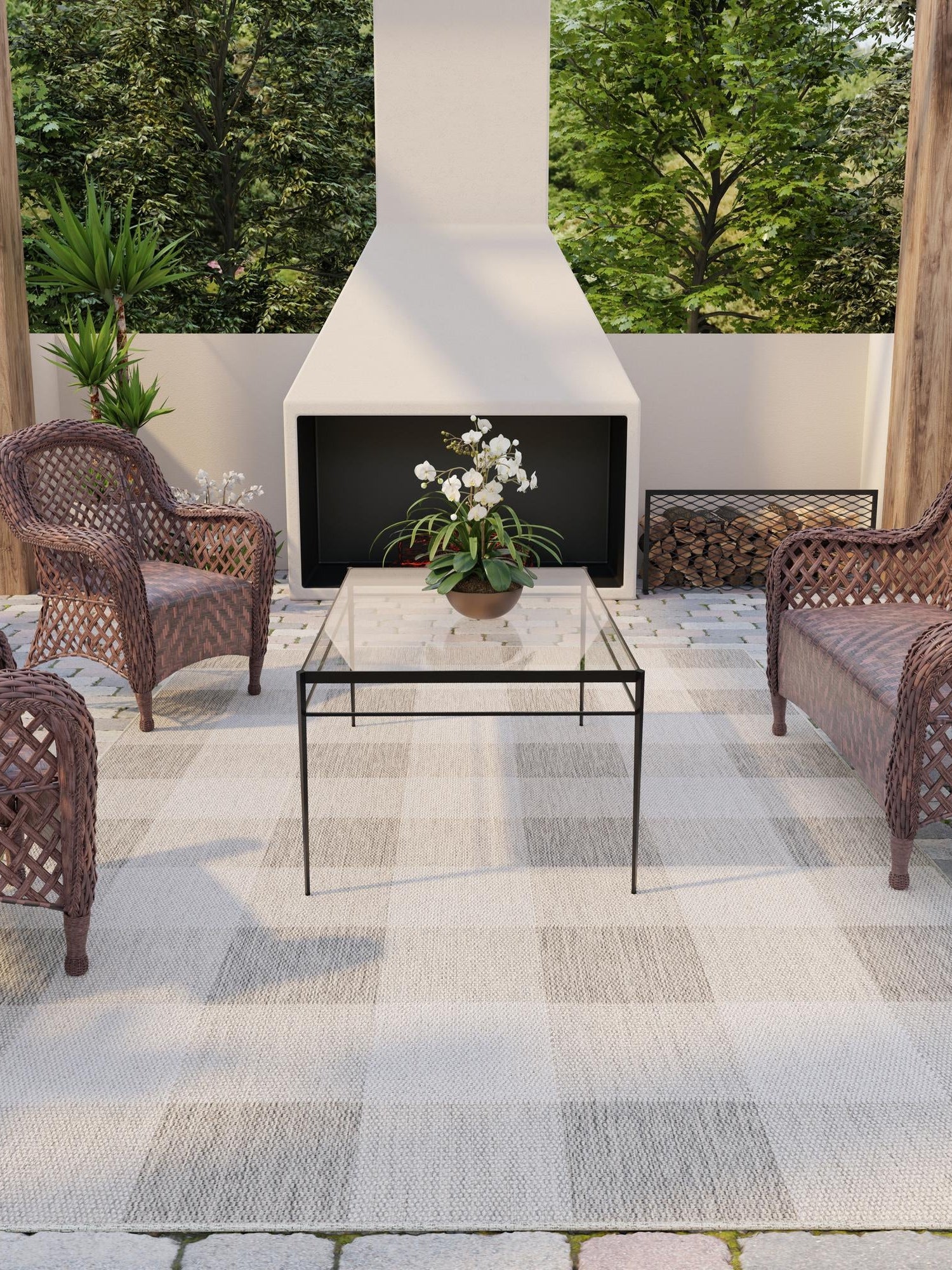 Gray 2' x 3' 1 Outdoor Checkered Rectangle Area Rug Weather Resistant for Patio, Deck, Terrace, Balcony, Porch 100% Polypropylene Geometric Carpet for Sale at Rug Engine