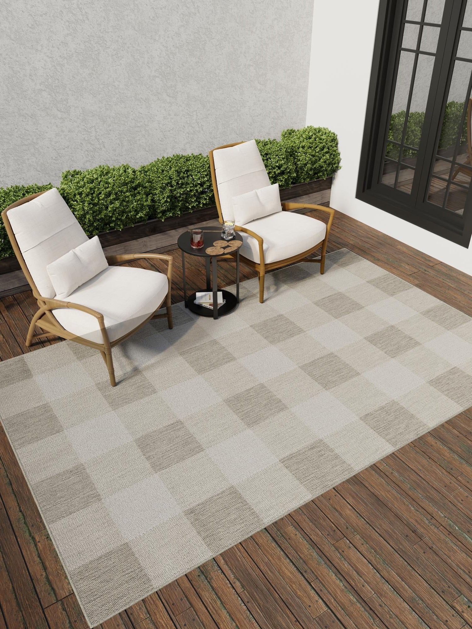 Gray 2' x 3' 1 Outdoor Checkered Rectangle Area Rug Weather Resistant for Patio, Deck, Terrace, Balcony, Porch 100% Polypropylene Geometric Carpet for Sale at Rug Engine