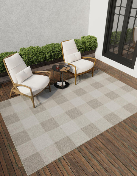 Gray 2' x 3' 1 Outdoor Checkered Rectangle Area Rug Weather Resistant for Patio, Deck, Terrace, Balcony, Porch 100% Polypropylene Geometric Carpet for Sale at Rug Engine
