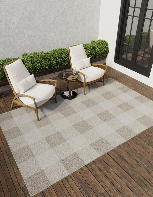 Gray 2' x 3' 1 Outdoor Checkered Rectangle Area Rug Weather Resistant for Patio, Deck, Terrace, Balcony, Porch 100% Polypropylene Geometric Carpet for Sale at Rug Engine