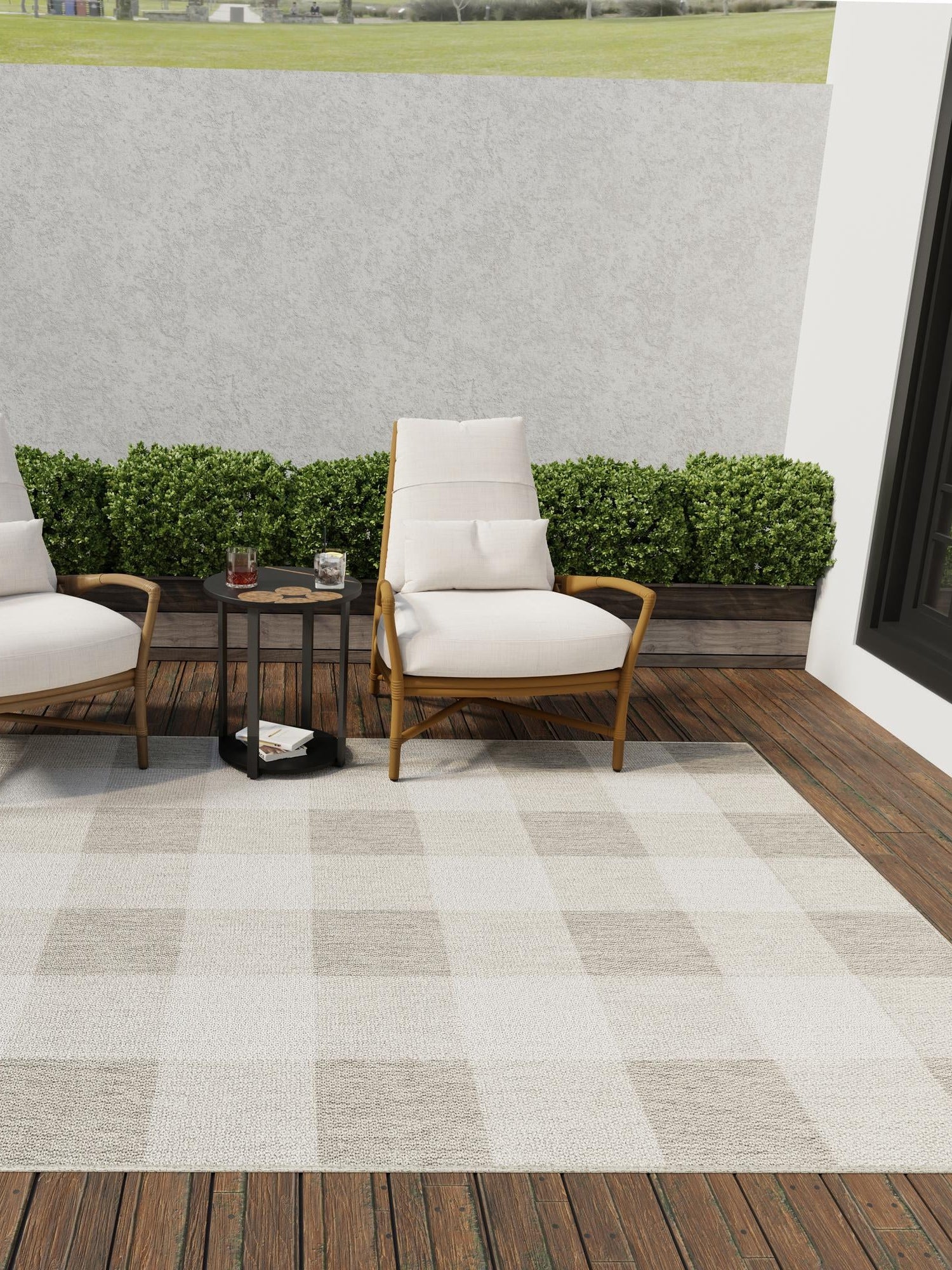 Gray 2' x 3' 1 Outdoor Checkered Rectangle Area Rug Weather Resistant for Patio, Deck, Terrace, Balcony, Porch 100% Polypropylene Geometric Carpet for Sale at Rug Engine