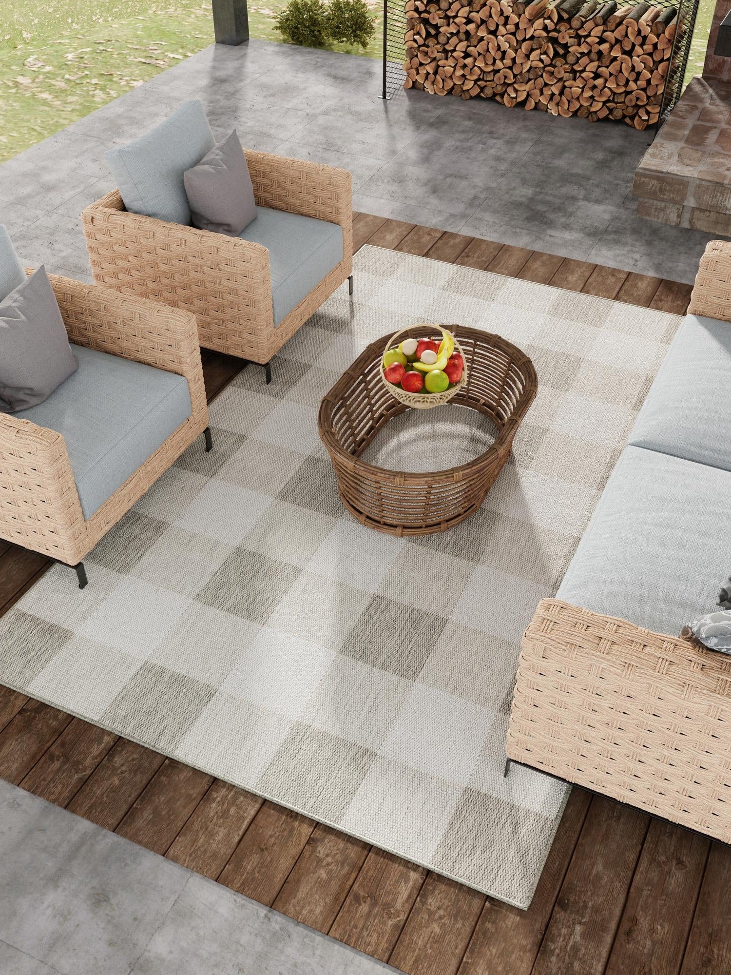 Gray 2' x 3' 1 Outdoor Checkered Rectangle Area Rug Weather Resistant for Patio, Deck, Terrace, Balcony, Porch 100% Polypropylene Geometric Carpet for Sale at Rug Engine