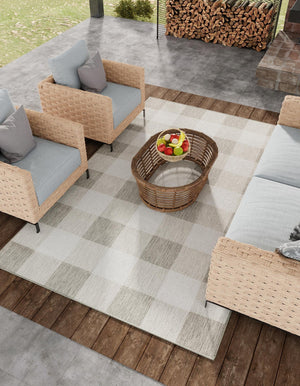 Gray 2' x 3' 1 Outdoor Checkered Rectangle Area Rug Weather Resistant for Patio, Deck, Terrace, Balcony, Porch 100% Polypropylene Geometric Carpet for Sale at Rug Engine