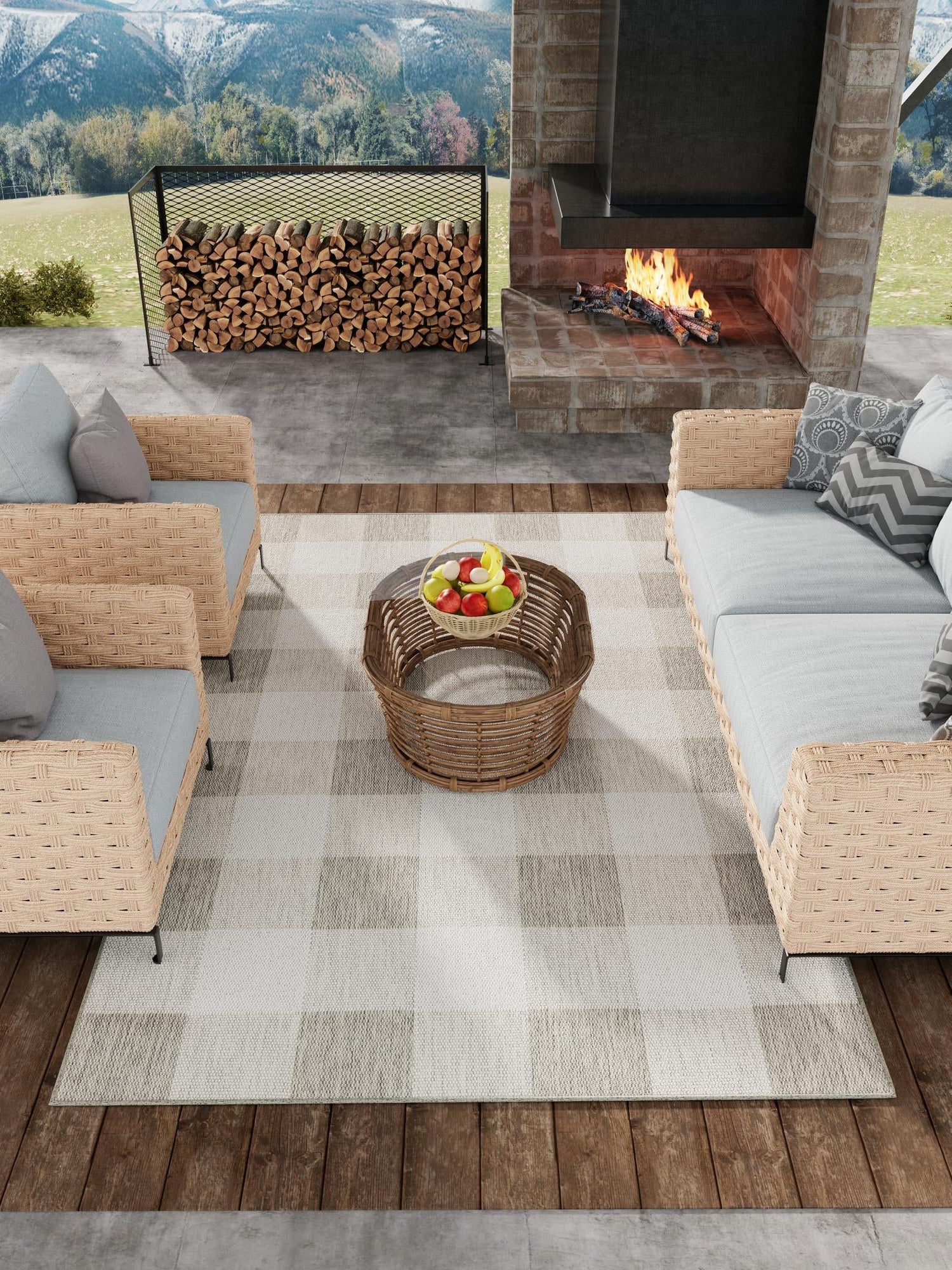 Gray 2' x 3' 1 Outdoor Checkered Rectangle Area Rug Weather Resistant for Patio, Deck, Terrace, Balcony, Porch 100% Polypropylene Geometric Carpet for Sale at Rug Engine