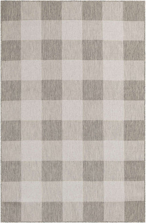 Gray 5' 3 x 8' Outdoor Checkered Rectangle Area Rug Weather Resistant for Patio, Deck, Terrace, Balcony, Porch 100% Polypropylene Geometric Carpet for Sale at Rug Engine
