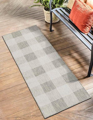 Gray 2' x 5' 3 Outdoor Checkered Runner Area Rug Weather Resistant for Patio, Deck, Terrace, Balcony, Porch 100% Polypropylene Geometric Carpet for Sale at Rug Engine