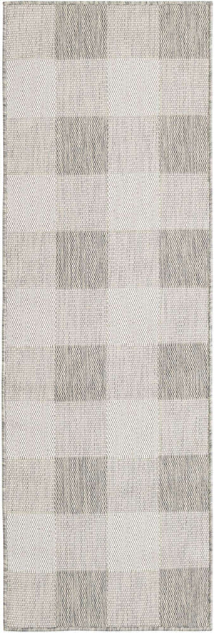 Gray 2' x 6' 1 Outdoor Checkered Runner Area Rug Weather Resistant for Patio, Deck, Terrace, Balcony, Porch 100% Polypropylene Geometric Carpet for Sale at Rug Engine