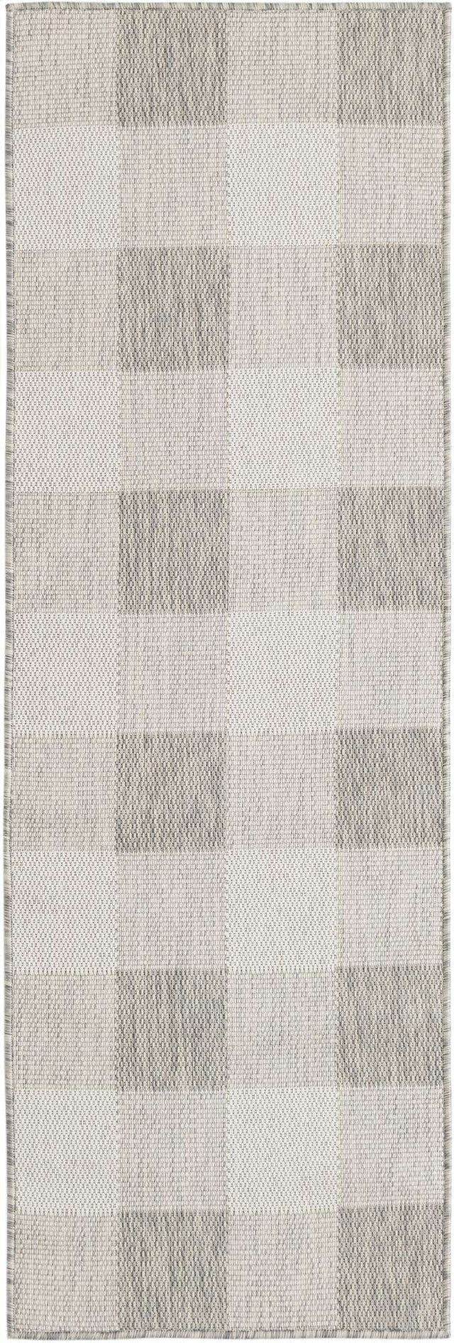 Gray 2' x 6' 1 Outdoor Checkered Runner Area Rug Weather Resistant for Patio, Deck, Terrace, Balcony, Porch 100% Polypropylene Geometric Carpet for Sale at Rug Engine