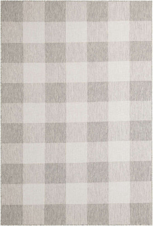 Gray 6' 1 x 9' Outdoor Checkered Rectangle Area Rug Weather Resistant for Patio, Deck, Terrace, Balcony, Porch 100% Polypropylene Geometric Carpet for Sale at Rug Engine