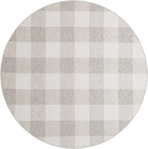 Gray 7' 10 x 7' 10 Outdoor Checkered Round Area Rug Weather Resistant for Patio, Deck, Terrace, Balcony, Porch 100% Polypropylene Geometric Carpet for Sale at Rug Engine