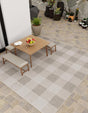 Gray 7' 10 x 7' 10 Outdoor Checkered Square Area Rug Weather Resistant for Patio, Deck, Terrace, Balcony, Porch 100% Polypropylene Geometric Carpet for Sale at Rug Engine