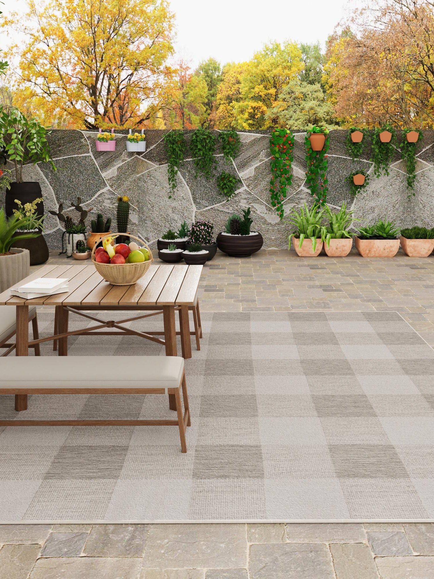 Gray 10' x 10' Outdoor Checkered Square Area Rug Weather Resistant for Patio, Deck, Terrace, Balcony, Porch 100% Polypropylene Geometric Carpet for Sale at Rug Engine