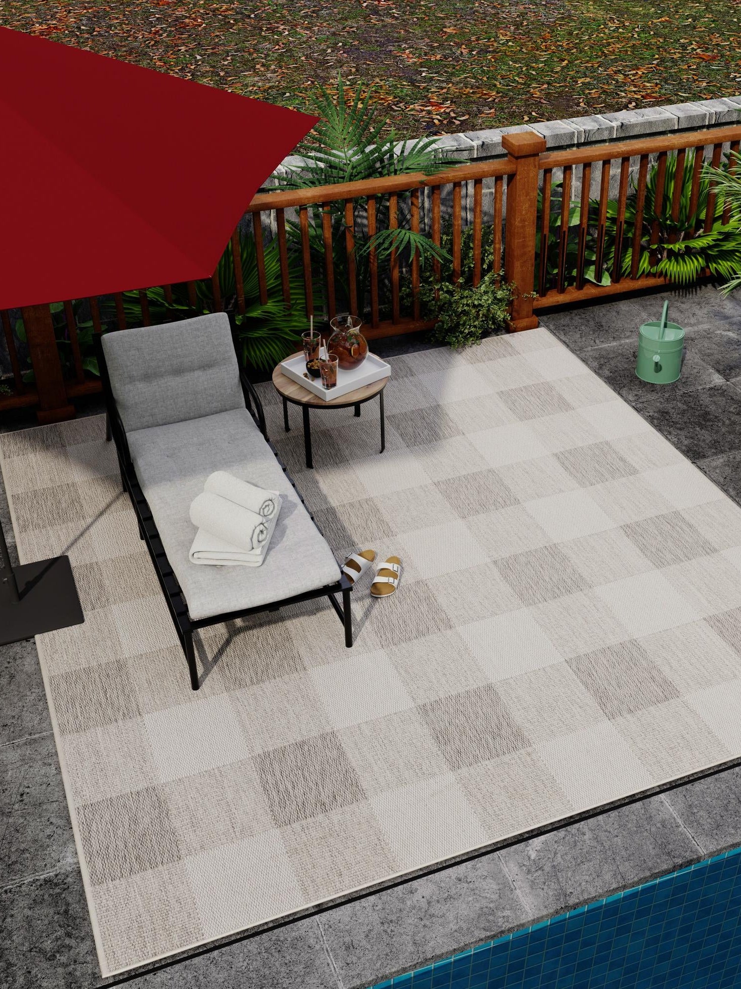 Gray 10' x 10' Outdoor Checkered Square Area Rug Weather Resistant for Patio, Deck, Terrace, Balcony, Porch 100% Polypropylene Geometric Carpet for Sale at Rug Engine