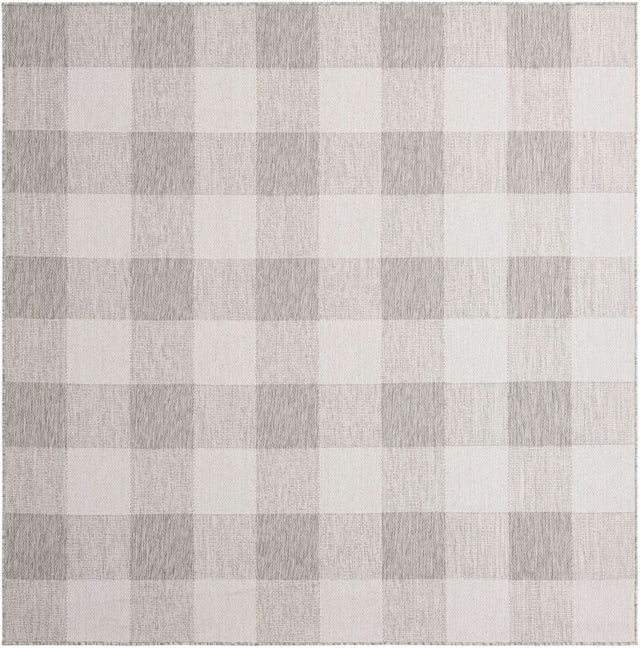 Gray 7' 10 x 7' 10 Outdoor Checkered Square Area Rug Weather Resistant for Patio, Deck, Terrace, Balcony, Porch 100% Polypropylene Geometric Carpet for Sale at Rug Engine
