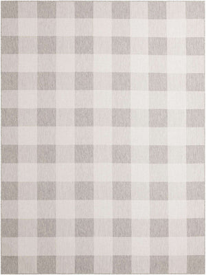Gray 9' x 12' Outdoor Checkered Rectangle Area Rug Weather Resistant for Patio, Deck, Terrace, Balcony, Porch 100% Polypropylene Geometric Carpet for Sale at Rug Engine