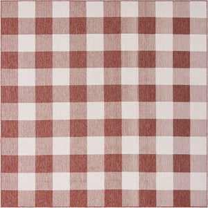 Red 10' x 10' Outdoor Checkered Square Area Rug Weather Resistant for Patio, Deck, Terrace, Balcony, Porch 100% Polypropylene Geometric Carpet for Sale at Rug Engine