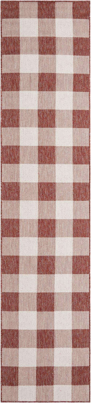 Red 2' 7 x 12' Outdoor Checkered Runner Area Rug Weather Resistant for Patio, Deck, Terrace, Balcony, Porch 100% Polypropylene Geometric Carpet for Sale at Rug Engine