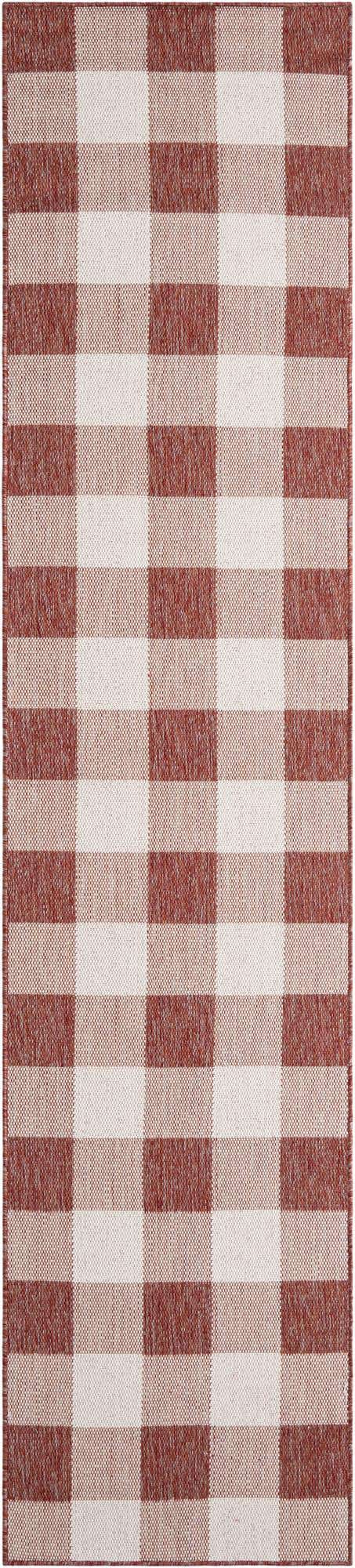 Red 2' 7 x 12' Outdoor Checkered Runner Area Rug Weather Resistant for Patio, Deck, Terrace, Balcony, Porch 100% Polypropylene Geometric Carpet for Sale at Rug Engine