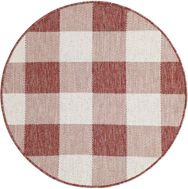 Red 3' 1 x 3' 1 Outdoor Checkered Round Area Rug Weather Resistant for Patio, Deck, Terrace, Balcony, Porch 100% Polypropylene Geometric Carpet for Sale at Rug Engine