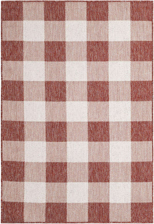 Red 4' 1 x 6' 1 Outdoor Checkered Rectangle Area Rug Weather Resistant for Patio, Deck, Terrace, Balcony, Porch 100% Polypropylene Geometric Carpet for Sale at Rug Engine