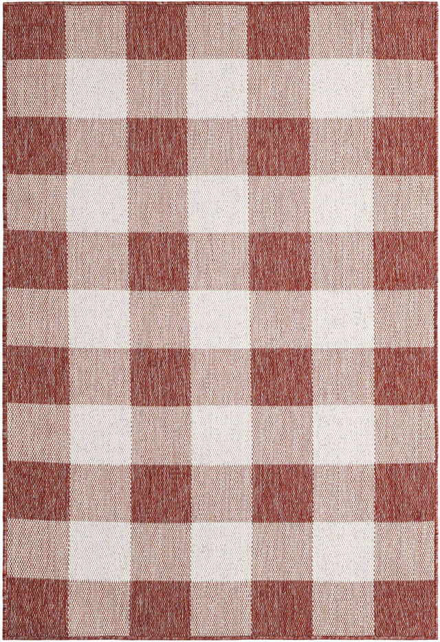 Red 4' 1 x 6' 1 Outdoor Checkered Rectangle Area Rug Weather Resistant for Patio, Deck, Terrace, Balcony, Porch 100% Polypropylene Geometric Carpet for Sale at Rug Engine