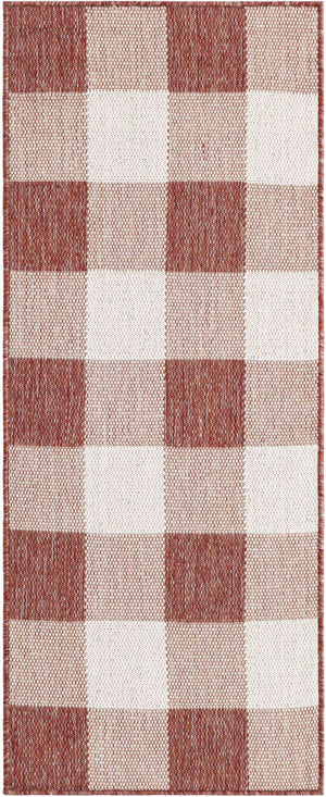 Red 2' x 5' 3 Outdoor Checkered Runner Area Rug Weather Resistant for Patio, Deck, Terrace, Balcony, Porch 100% Polypropylene Geometric Carpet for Sale at Rug Engine