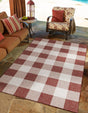 Red 6' 1 x 9' Outdoor Checkered Rectangle Area Rug Weather Resistant for Patio, Deck, Terrace, Balcony, Porch 100% Polypropylene Geometric Carpet for Sale at Rug Engine