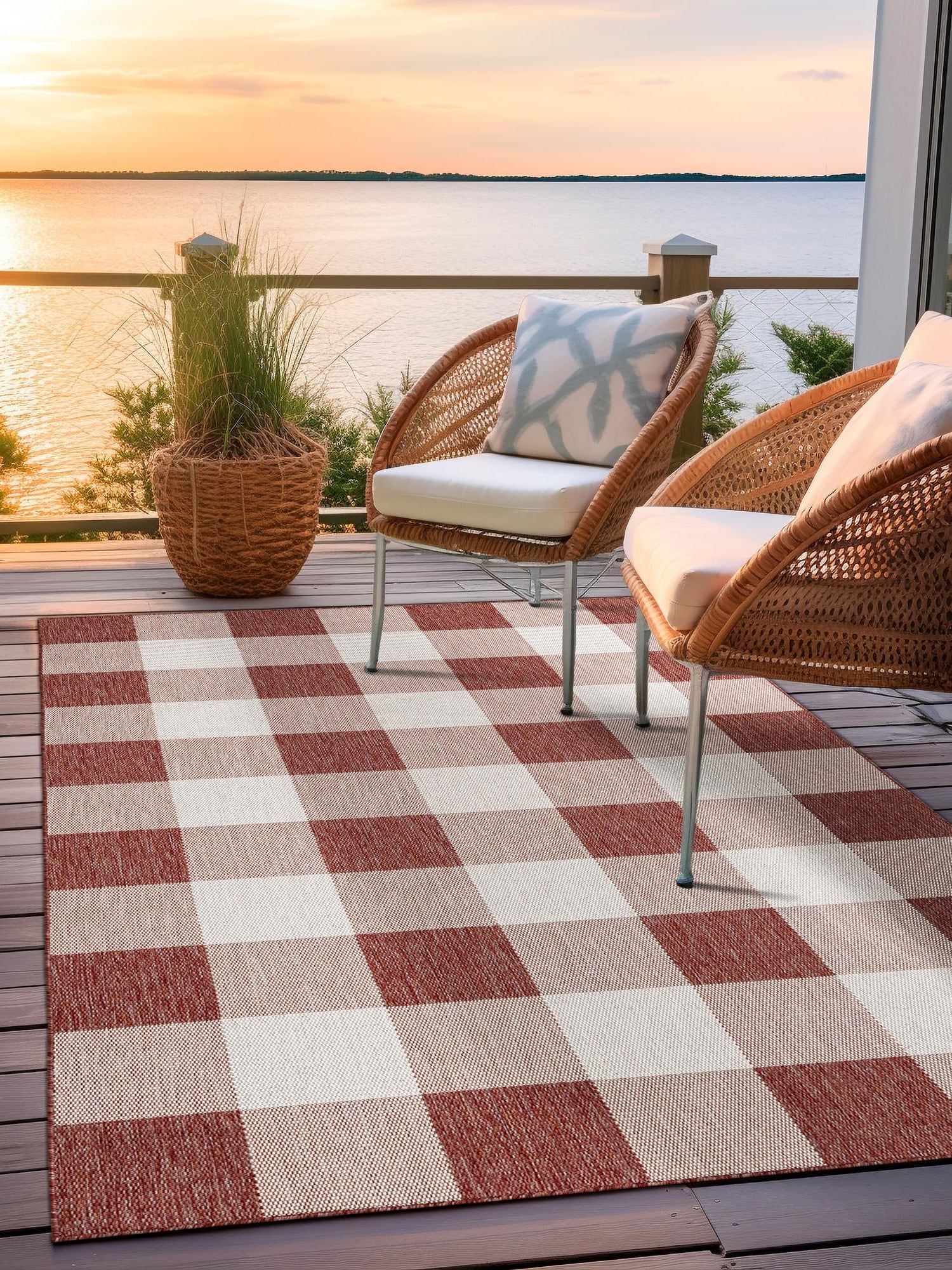 Red 2' x 3' 1 Outdoor Checkered Rectangle Area Rug Weather Resistant for Patio, Deck, Terrace, Balcony, Porch 100% Polypropylene Geometric Carpet for Sale at Rug Engine