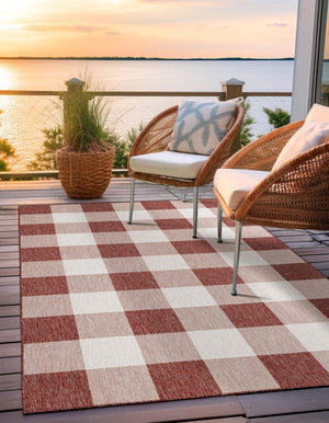 Red 6' 1 x 9' Outdoor Checkered Rectangle Area Rug Weather Resistant for Patio, Deck, Terrace, Balcony, Porch 100% Polypropylene Geometric Carpet for Sale at Rug Engine