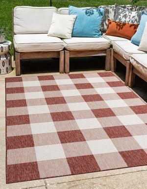 Red 6' 1 x 9' Outdoor Checkered Rectangle Area Rug Weather Resistant for Patio, Deck, Terrace, Balcony, Porch 100% Polypropylene Geometric Carpet for Sale at Rug Engine