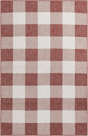 Red 5' 3 x 8' Outdoor Checkered Rectangle Area Rug Weather Resistant for Patio, Deck, Terrace, Balcony, Porch 100% Polypropylene Geometric Carpet for Sale at Rug Engine