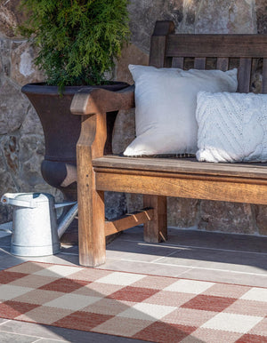 Red 2' x 6' 1 Outdoor Checkered Runner Area Rug Weather Resistant for Patio, Deck, Terrace, Balcony, Porch 100% Polypropylene Geometric Carpet for Sale at Rug Engine