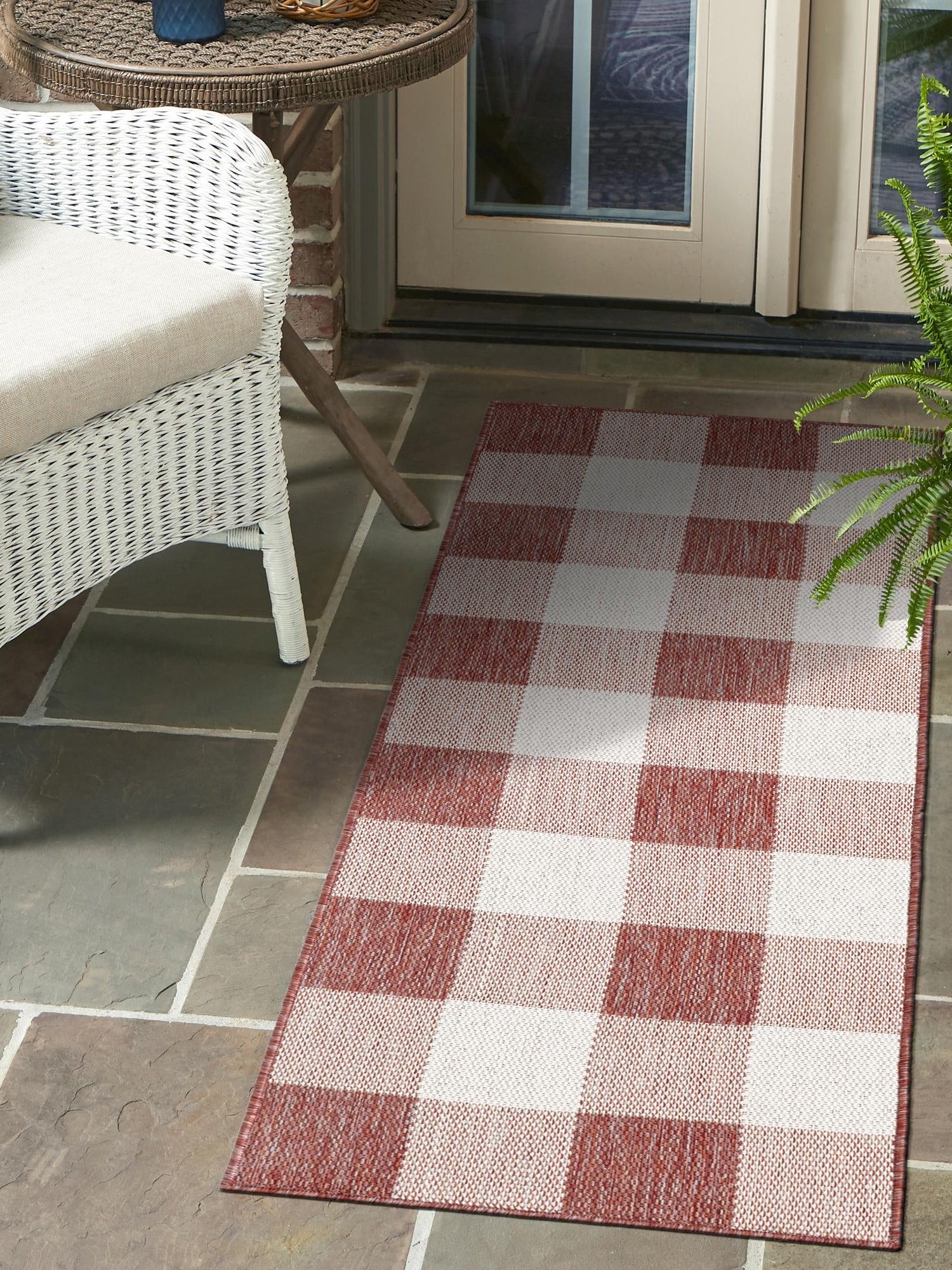 Red 2' x 8' Outdoor Checkered Runner Area Rug Weather Resistant for Patio, Deck, Terrace, Balcony, Porch 100% Polypropylene Geometric Carpet for Sale at Rug Engine