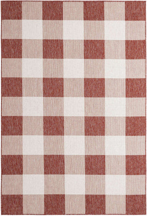 Red 6' 1 x 9' Outdoor Checkered Rectangle Area Rug Weather Resistant for Patio, Deck, Terrace, Balcony, Porch 100% Polypropylene Geometric Carpet for Sale at Rug Engine