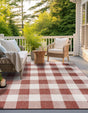 Red 10' x 10' Outdoor Checkered Square Area Rug Weather Resistant for Patio, Deck, Terrace, Balcony, Porch 100% Polypropylene Geometric Carpet for Sale at Rug Engine