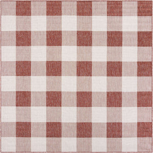 Red 7' 10 x 7' 10 Outdoor Checkered Square Area Rug Weather Resistant for Patio, Deck, Terrace, Balcony, Porch 100% Polypropylene Geometric Carpet for Sale at Rug Engine