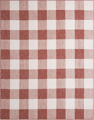 Red 7' 10 x 10' Outdoor Checkered Rectangle Area Rug Weather Resistant for Patio, Deck, Terrace, Balcony, Porch 100% Polypropylene Geometric Carpet for Sale at Rug Engine