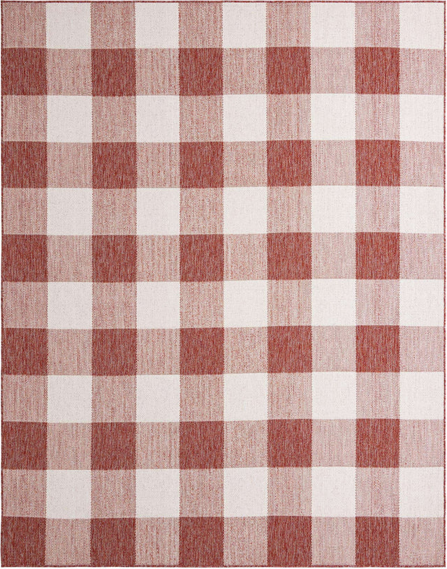 Red 7' 10 x 10' Outdoor Checkered Rectangle Area Rug Weather Resistant for Patio, Deck, Terrace, Balcony, Porch 100% Polypropylene Geometric Carpet for Sale at Rug Engine