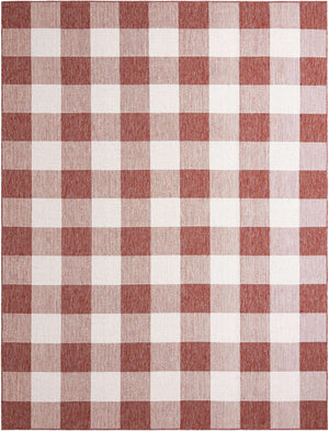 Red 9' x 12' Outdoor Checkered Rectangle Area Rug Weather Resistant for Patio, Deck, Terrace, Balcony, Porch 100% Polypropylene Geometric Carpet for Sale at Rug Engine
