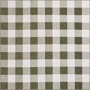 Green 10' x 10' Outdoor Checkered Square Area Rug Weather Resistant for Patio, Deck, Terrace, Balcony, Porch 100% Polypropylene Geometric Carpet for Sale at Rug Engine